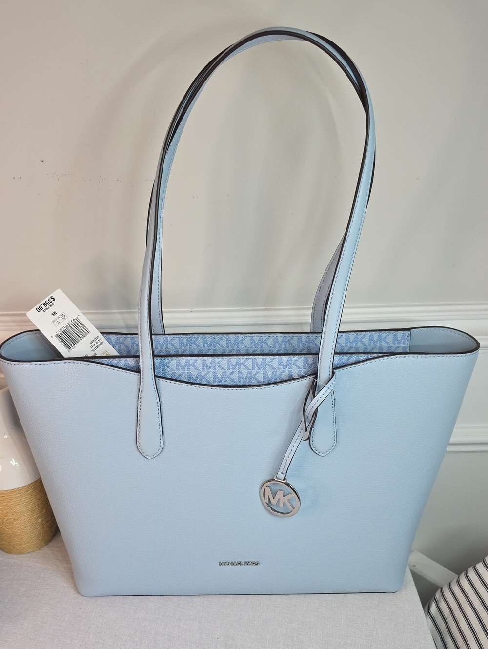Michael Kors Pale Ocean Blue Tote with MK Charm